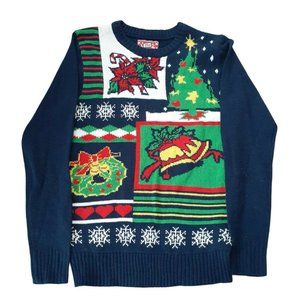 Ugly Christmas Sweater Blue Green Jingle Bells